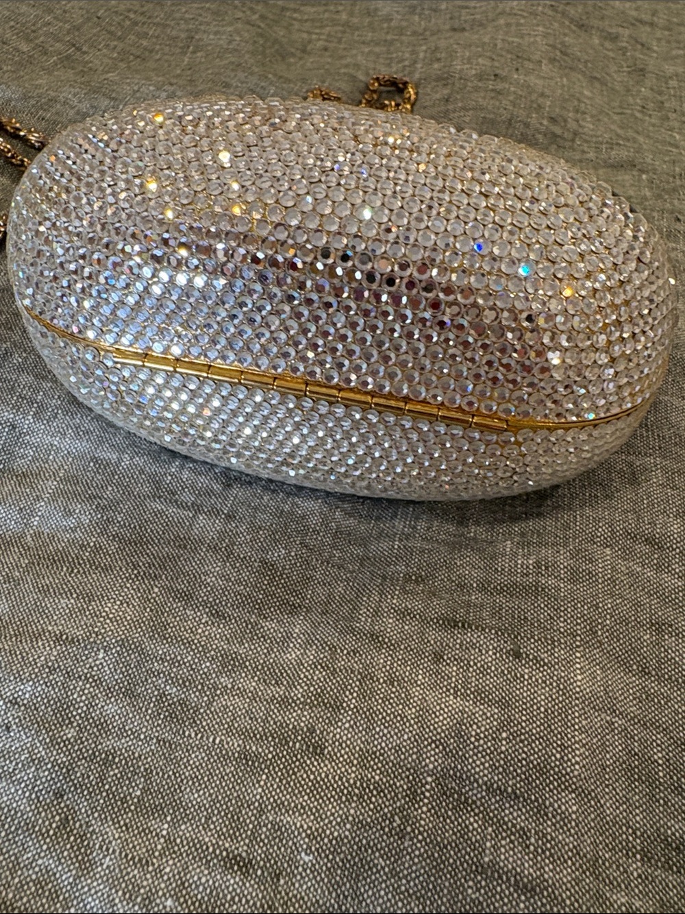 Vintage Rhinestone Hard Case Evening Bag Black Silver Cocktail Clutch Crossbody - Picture 4 of 8